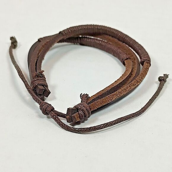 Faux Leather Slider Bracelet 6 Strands Dark Brown Cowboy Cowgirl 6.5" - 9.5" - Picture 6 of 8